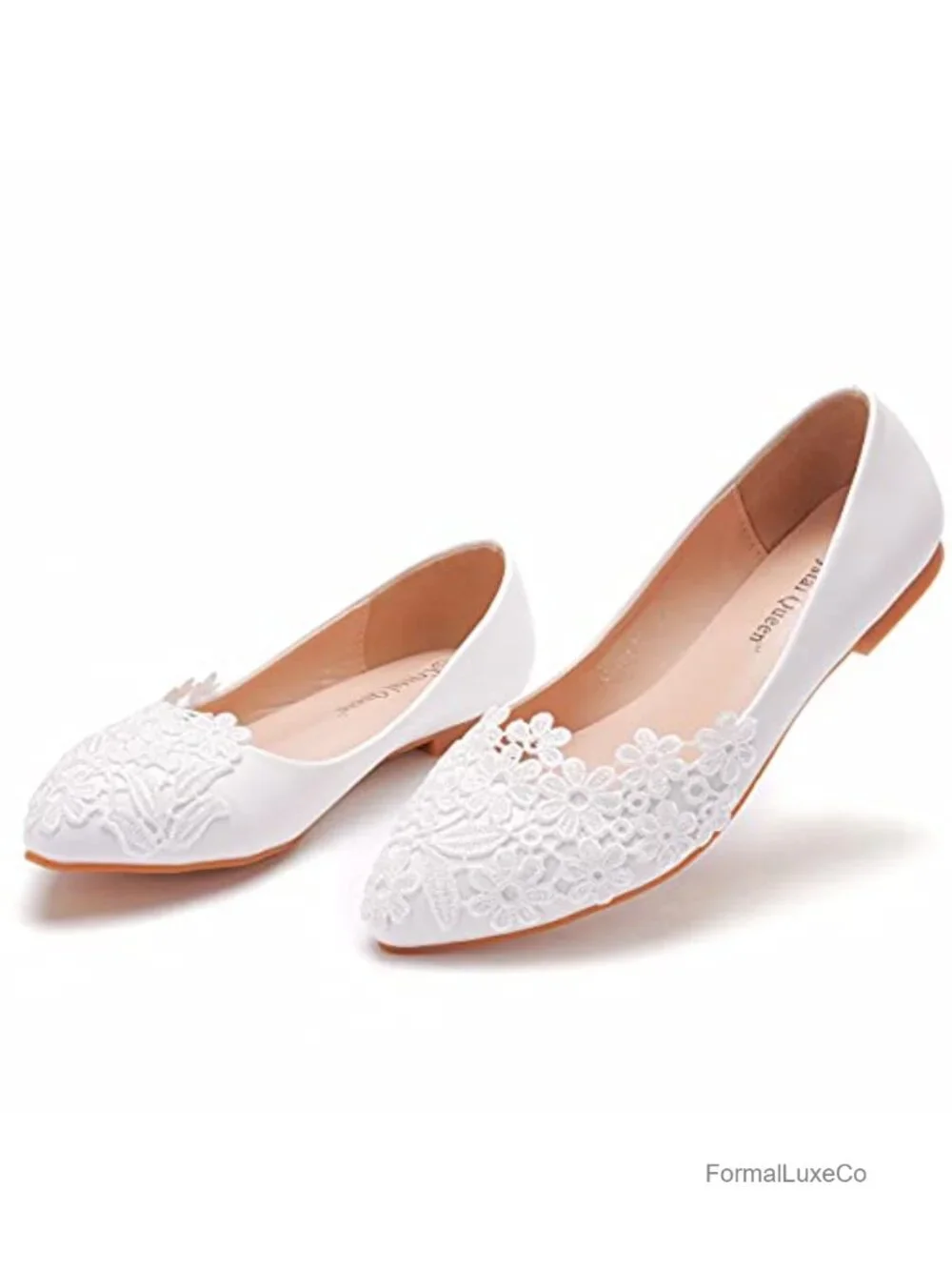 Wedding Lace Flats Pointed Toe Crystal Embellished Party Dance Shoes